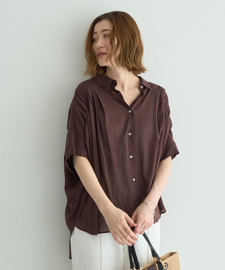 YECCA VECCA「【ドライタッチ】シアーバックギャザーシャツ」|シャツ・ブラウス|Brown