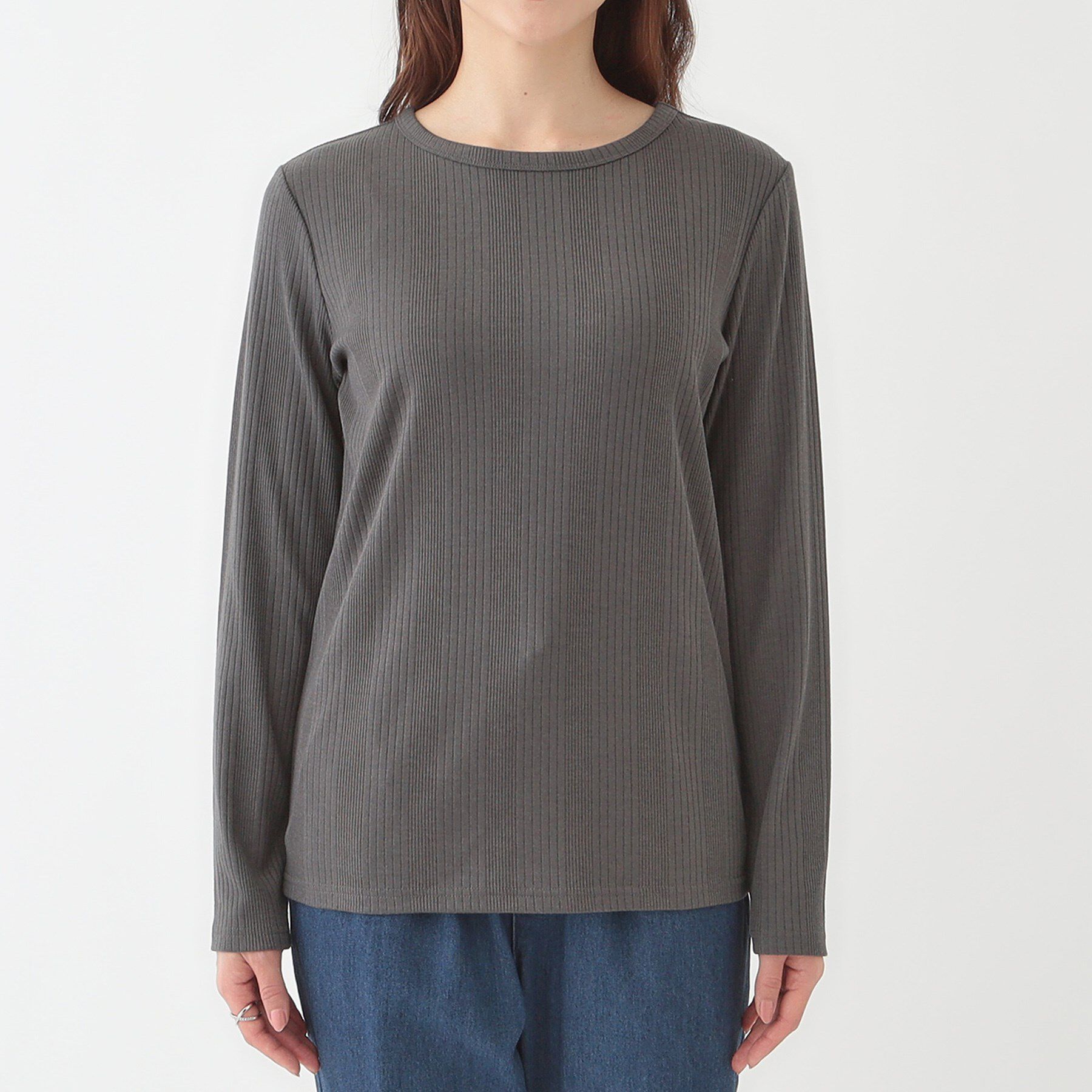 SHOO･LA･RUE「【洗える/S-LL】ベーシックだから着回ししやすい ランダムテレコ リブ長袖トップス」|Tシャツ・カットソー|