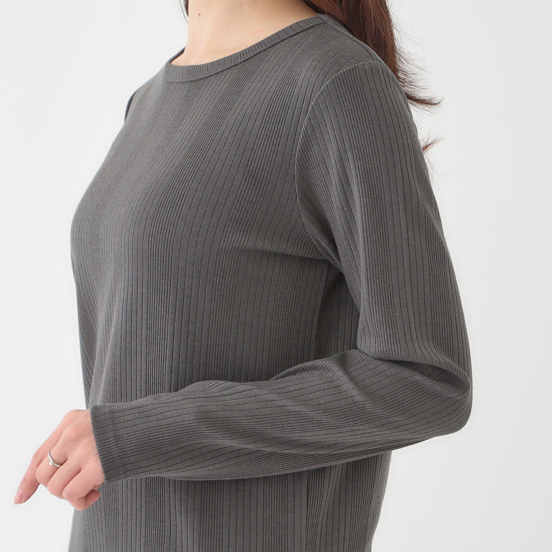 SHOO･LA･RUE「【洗える/S-LL】ベーシックだから着回ししやすい ランダムテレコ リブ長袖トップス」|Tシャツ・カットソー|