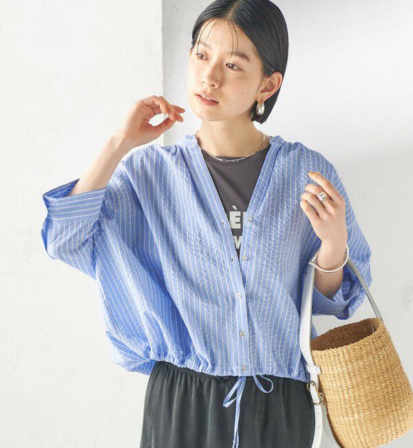 SHIPS for women「《一部予約》〈手洗い可能〉サッカー 裾 ドロスト メタル ボタン シャツ 2」|シャツ・ブラウス|
