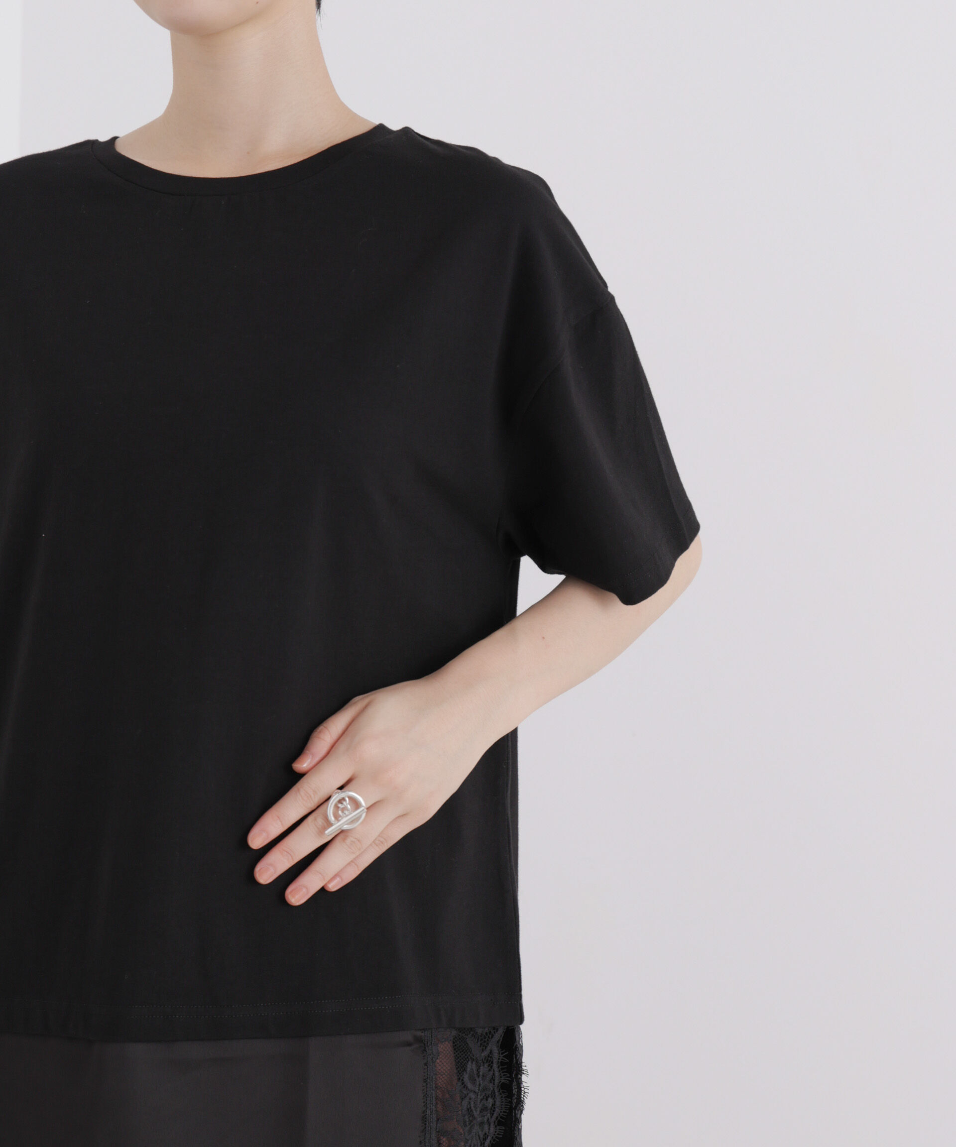 NANO universe「アシメレースヘムドッキングカットトップス」|Tシャツ・カットソー|