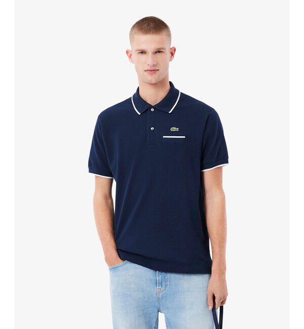 LACOSTE「L.12.12配色トリムライン 半袖ポロシャツ」|ポロシャツ|ネイビー