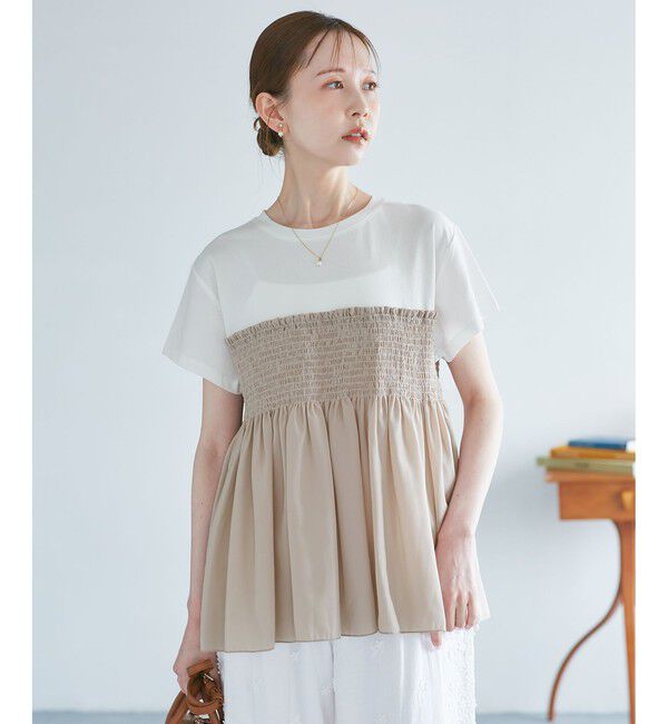 Rope&rsquo;Picnic「シャーリングドッキングハーフスリーブカットソー」|Tシャツ・カットソー|ベージュ系(28)
