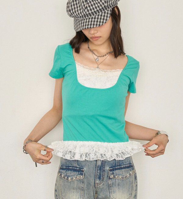  「レースレイヤードトップス」|Tシャツ・カットソー|