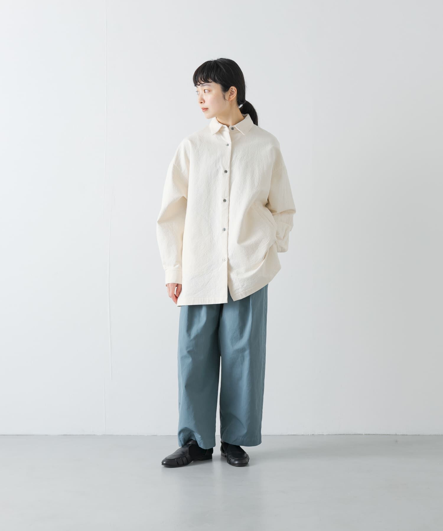 かぐれ「コットンドビージャケット」|ノーカラーコート|