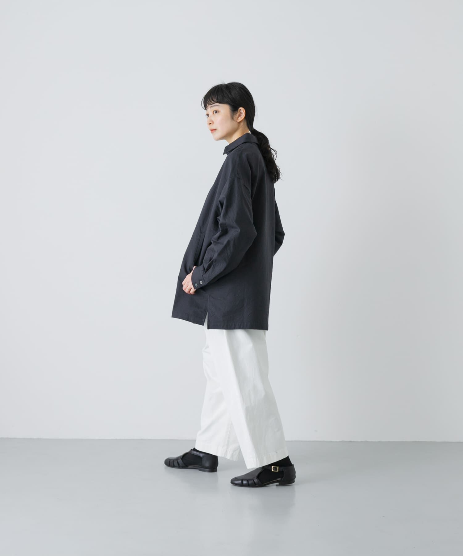 かぐれ「コットンドビージャケット」|ノーカラーコート|