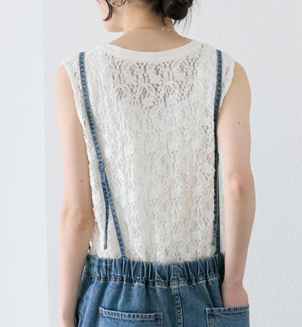  「ストレッチレースノースリーブTシャツ」|キャミソール|