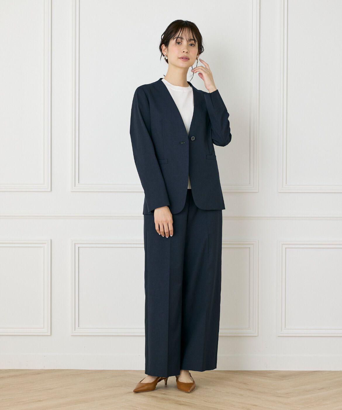 INED「綿麻ノーカラージャケット」|ノーカラージャケット|