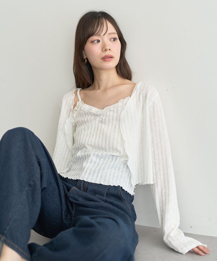 earth music&ecology「SET2点メローボレロ＋フリルキャミソール」|カーディガン|