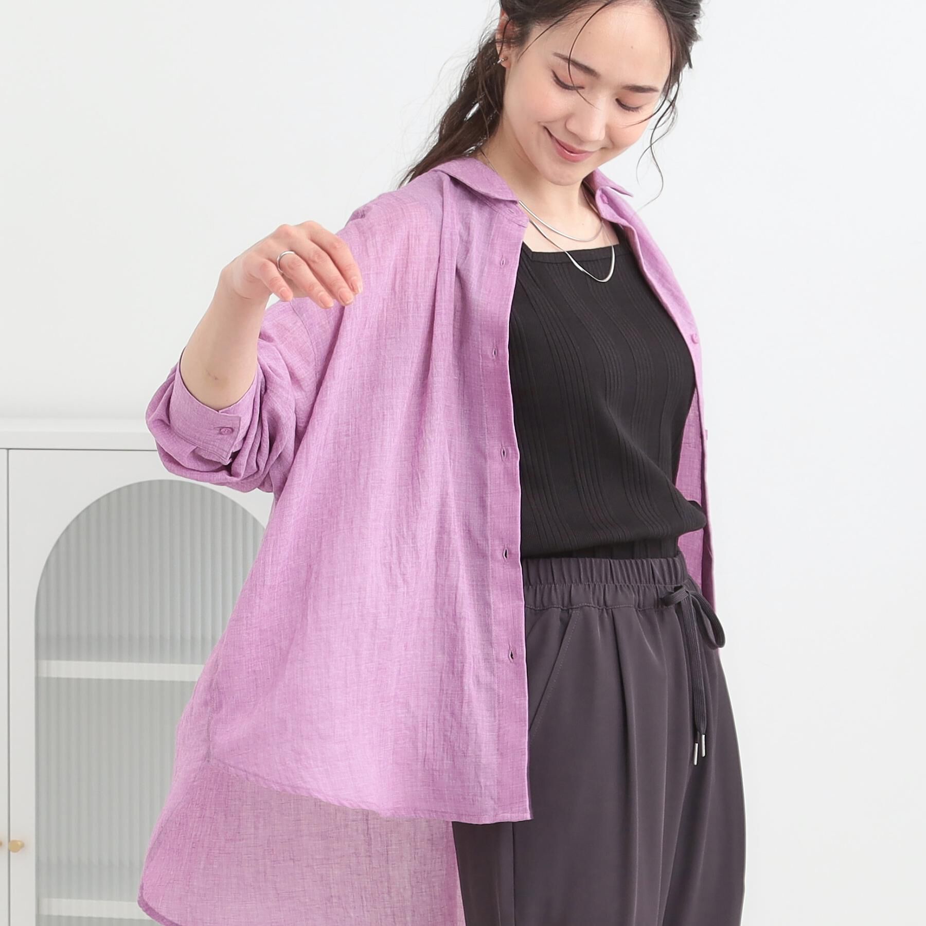 SHOO･LA･RUE「【体型カバー】ふんわり質感 やわらかこなれシアーシャツ」|シャツ・ブラウス|