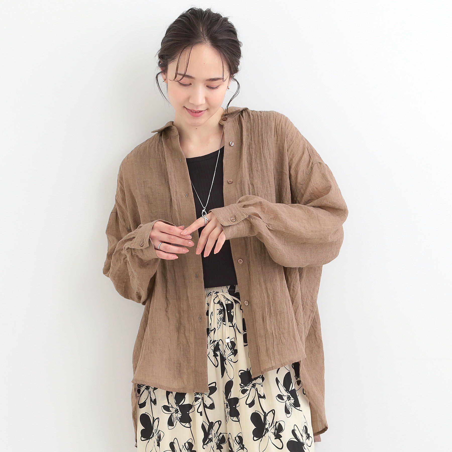 SHOO･LA･RUE「【体型カバー】ふんわり質感 やわらかこなれシアーシャツ」|シャツ・ブラウス|