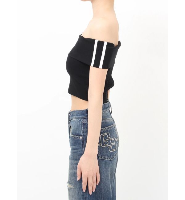 GYDA「Gyda bijouサイドラインオフショルショートTOPS」|Tシャツ・カットソー|