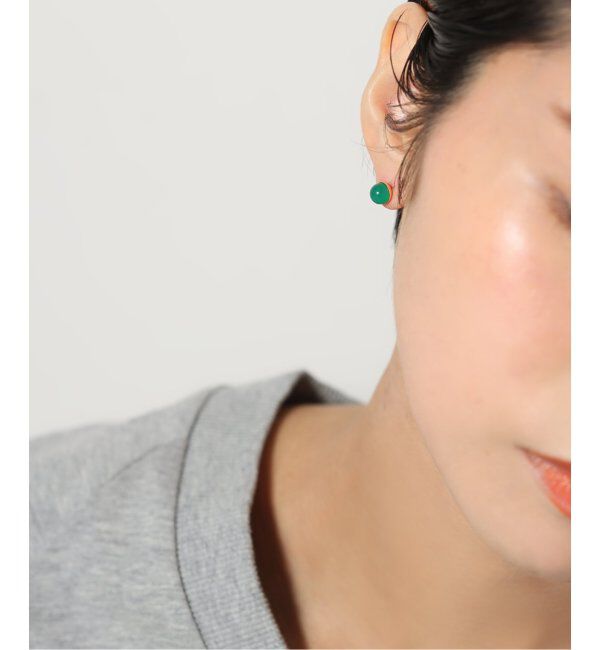 Lilas by Spick&Span「グリーンアゲート6mmカップボールピアス K10（両耳）」|ピアス|ゴールド