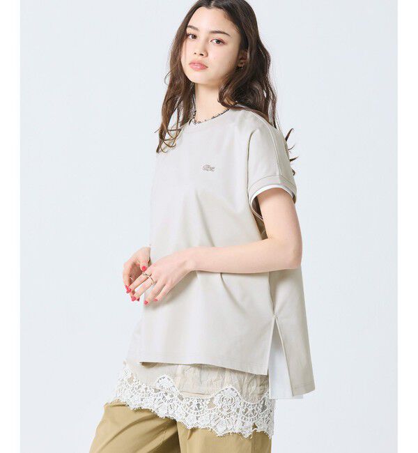 LACOSTE「【オンライン限定】LACOSTE オーバーサイズ フレンチスリーブ サイドスリット クルーネックTシャツ」|Tシャツ・カットソー|