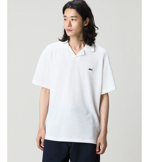 LACOSTE「コットン&times;リネン オープンカラーネックポロシャツ」|ポロシャツ|