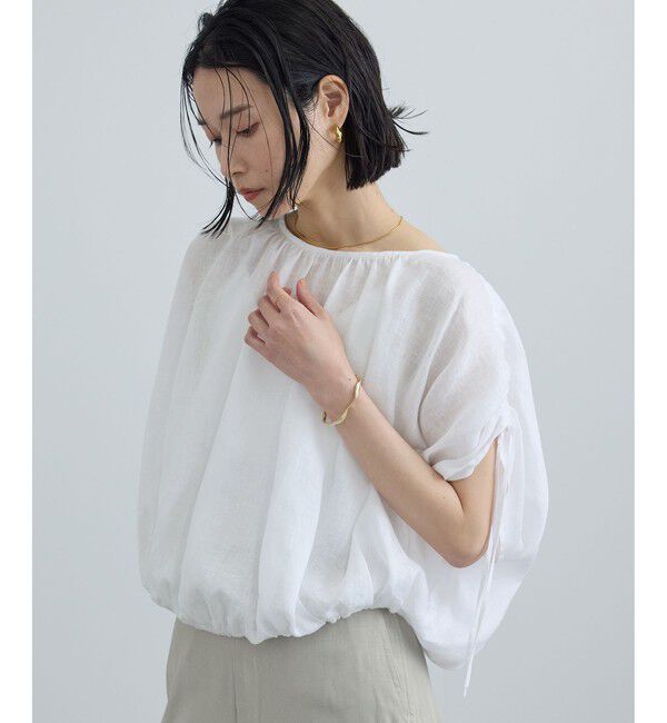 SALON adam et rope'「【WEB限定】ヨーロピアンリネンドロストギャザーブラウス」|シャツ・ブラウス|
