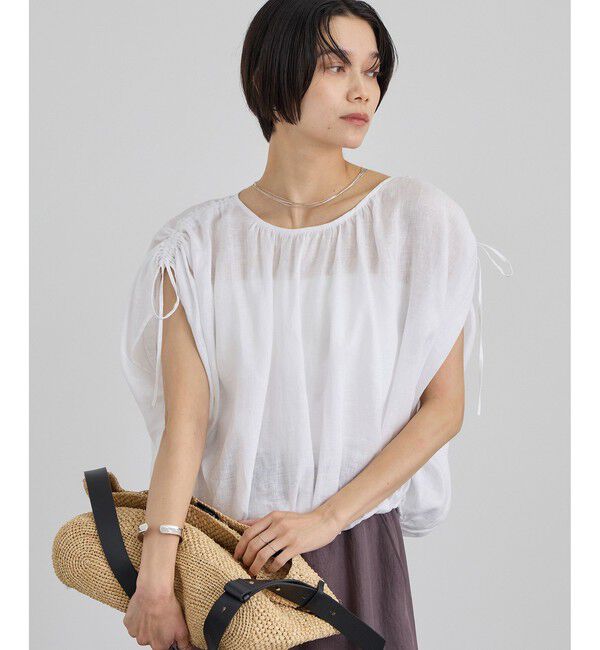 SALON adam et rope'「【WEB限定】ヨーロピアンリネンドロストギャザーブラウス」|シャツ・ブラウス|
