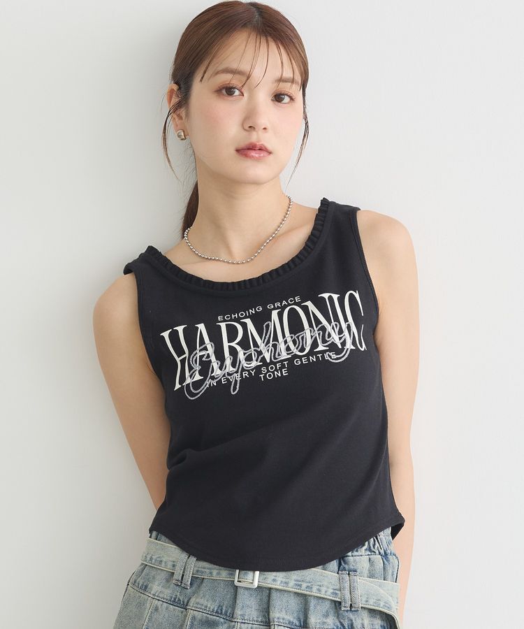earth music&ecology「フリルロゴノースリーブプルオーバー」|インナー|Black