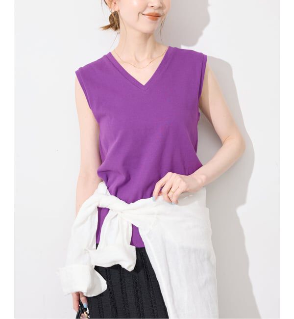 SLOBE IENA「《シリーズあり/12色展開》1dozen 汗染み防止Vネックノースリ」|Tシャツ・カットソー|パープル