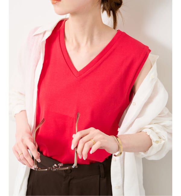 SLOBE IENA「《シリーズあり/12色展開》1dozen 汗染み防止Vネックノースリ」|Tシャツ・カットソー|レッド