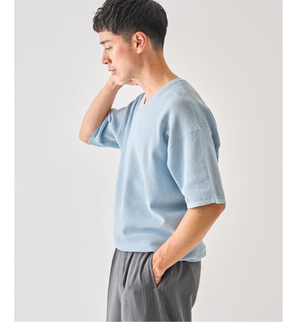 EDIFICE「LINEN LUXE V ネック ニット Tシャツ」|Tシャツ・カットソー|