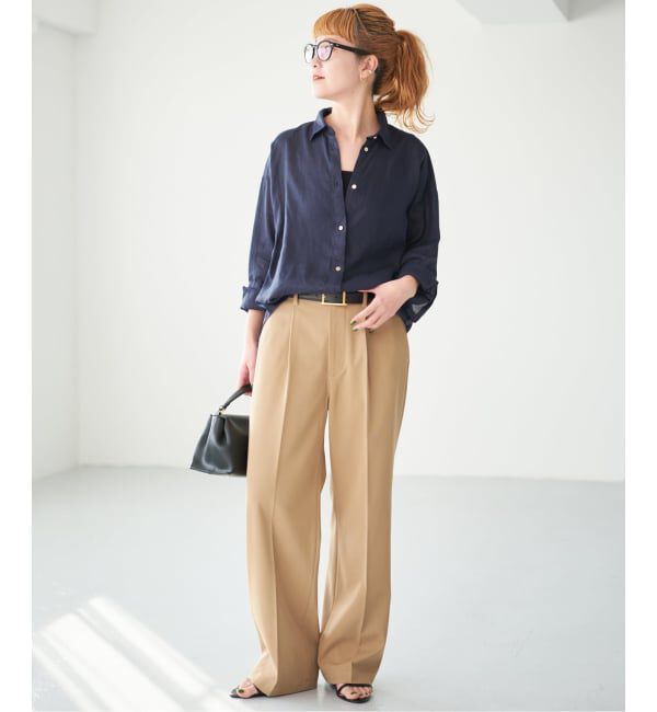 Spick and Span「《程よくすっきりサイズ》 80リネンカシュクール ミディシャツ」|シャツ・ブラウス|