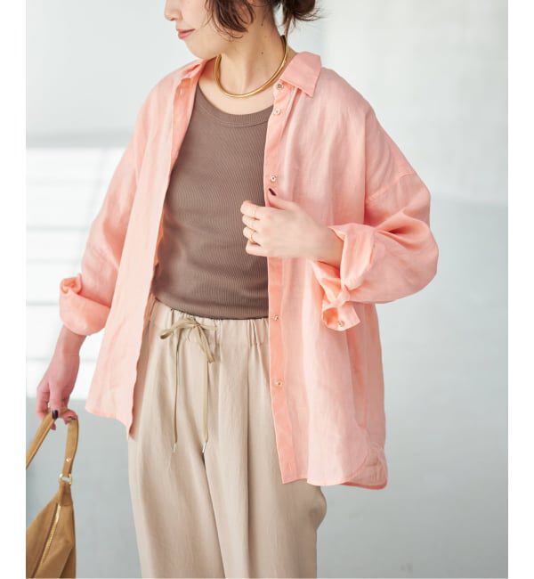 Spick and Span「《程よくすっきりサイズ》 80リネンカシュクール ミディシャツ」|シャツ・ブラウス|
