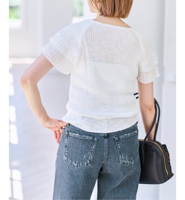 Spick and Span「袖フリルシアーリブニットプルオーバー」|ニット・セーター|