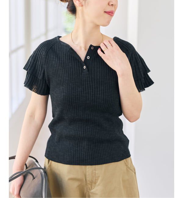 Spick and Span「袖フリルシアーリブニットプルオーバー」|ニット・セーター|