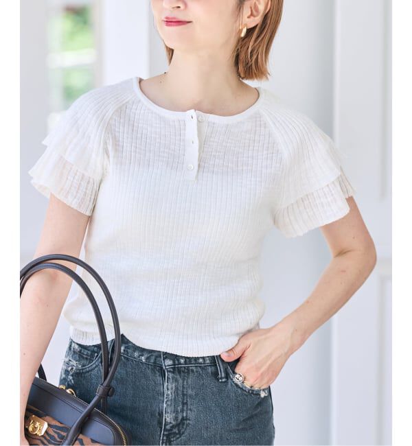 Spick and Span「袖フリルシアーリブニットプルオーバー」|ニット・セーター|