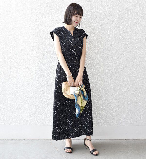 SHIPS for women「《一部予約》【WEB限定】〈洗濯機可能〉ドット 花柄 サイド プリーツ フレンチスリーブ ワンピース」|ワンピース|