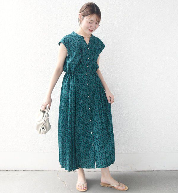 SHIPS for women「《一部予約》【WEB限定】〈洗濯機可能〉ドット 花柄 サイド プリーツ フレンチスリーブ ワンピース」|ワンピース|