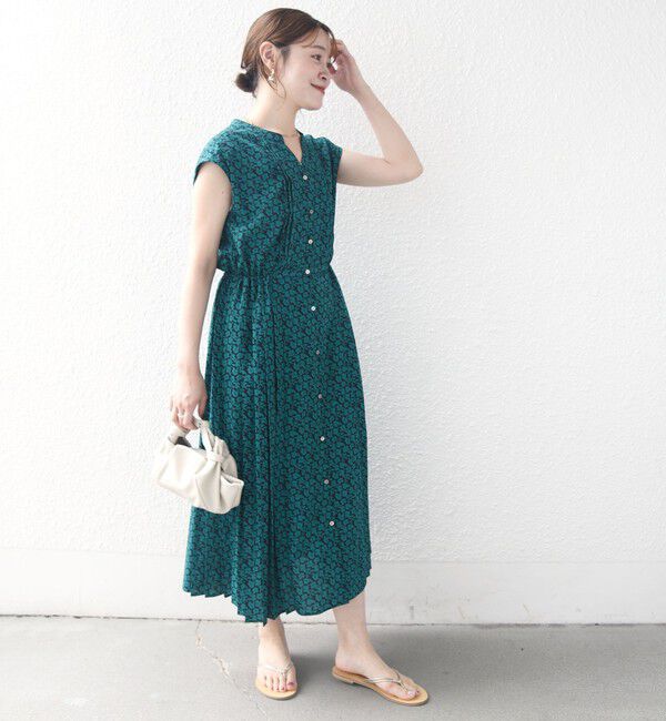 SHIPS for women「《一部予約》【WEB限定】〈洗濯機可能〉ドット 花柄 サイド プリーツ フレンチスリーブ ワンピース」|ワンピース|