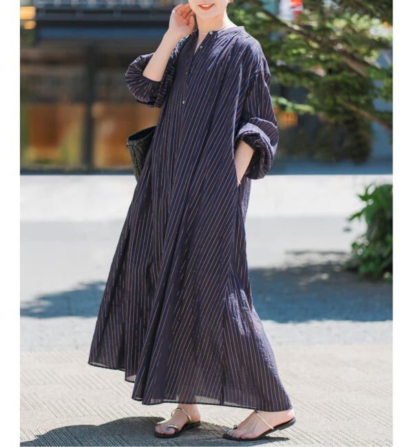 Spick and Span「《WEB限定 / 追加》HYUストライプギャザーシャツワンピース」|ワンピース|