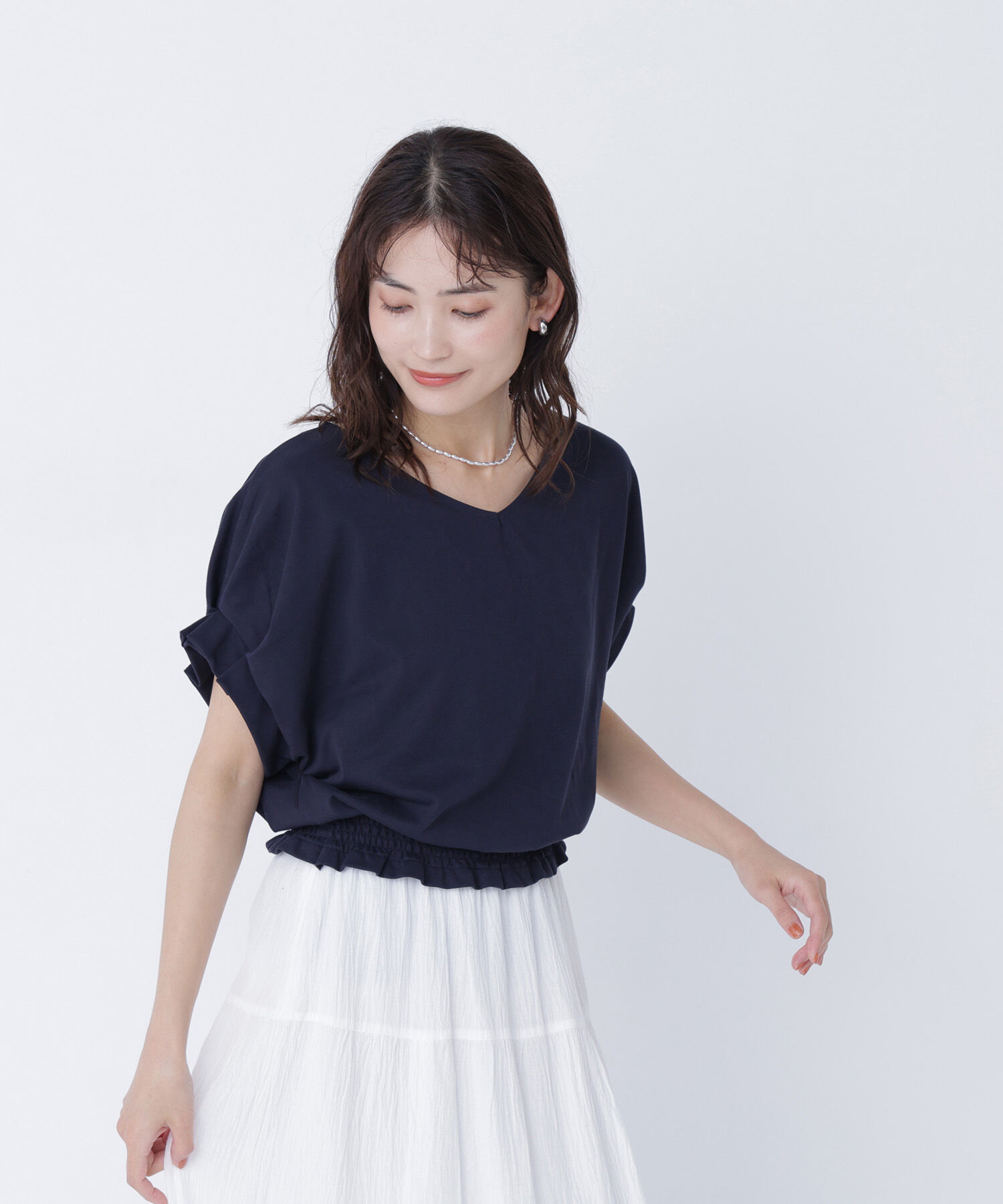  「裾シャーリング半袖カットソー」|Tシャツ・カットソー|
