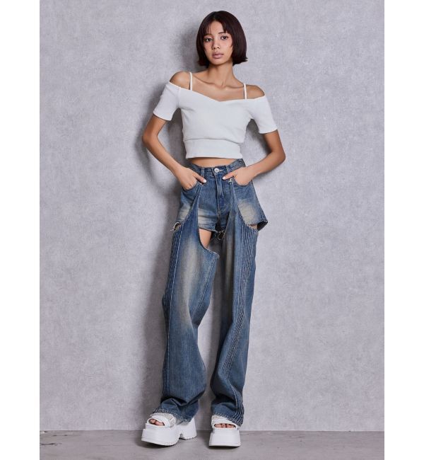 GYDA「ハーフスリーブカシュクールオフショルショートトップス」|Tシャツ・カットソー|