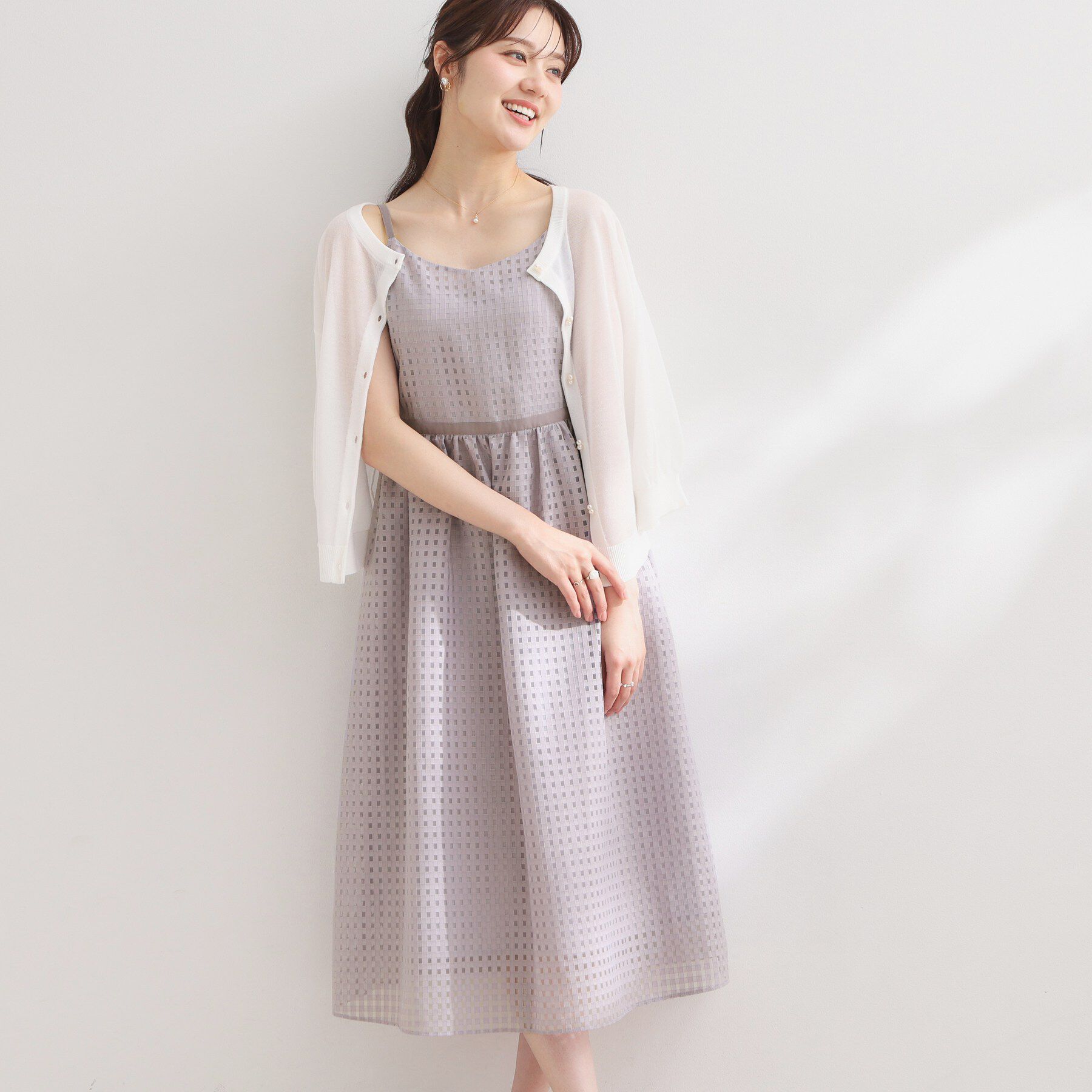 Couture broach「【洗える】レースチェック キャミワンピ―ス」|ワンピース|ラベンダー(280)