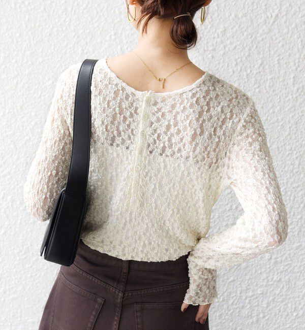SHIPS for women「《予約》〈手洗い可能〉シュリンク レース ヘンリーネック 2WAY プルオーバー」|Tシャツ・カットソー|