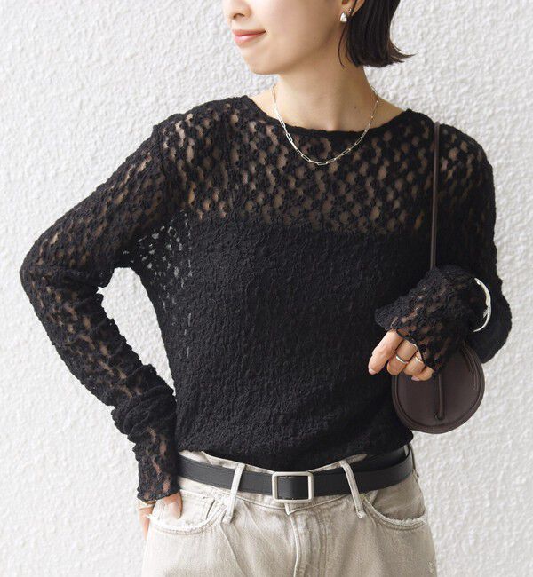 SHIPS for women「《予約》〈手洗い可能〉シュリンク レース ヘンリーネック 2WAY プルオーバー」|Tシャツ・カットソー|