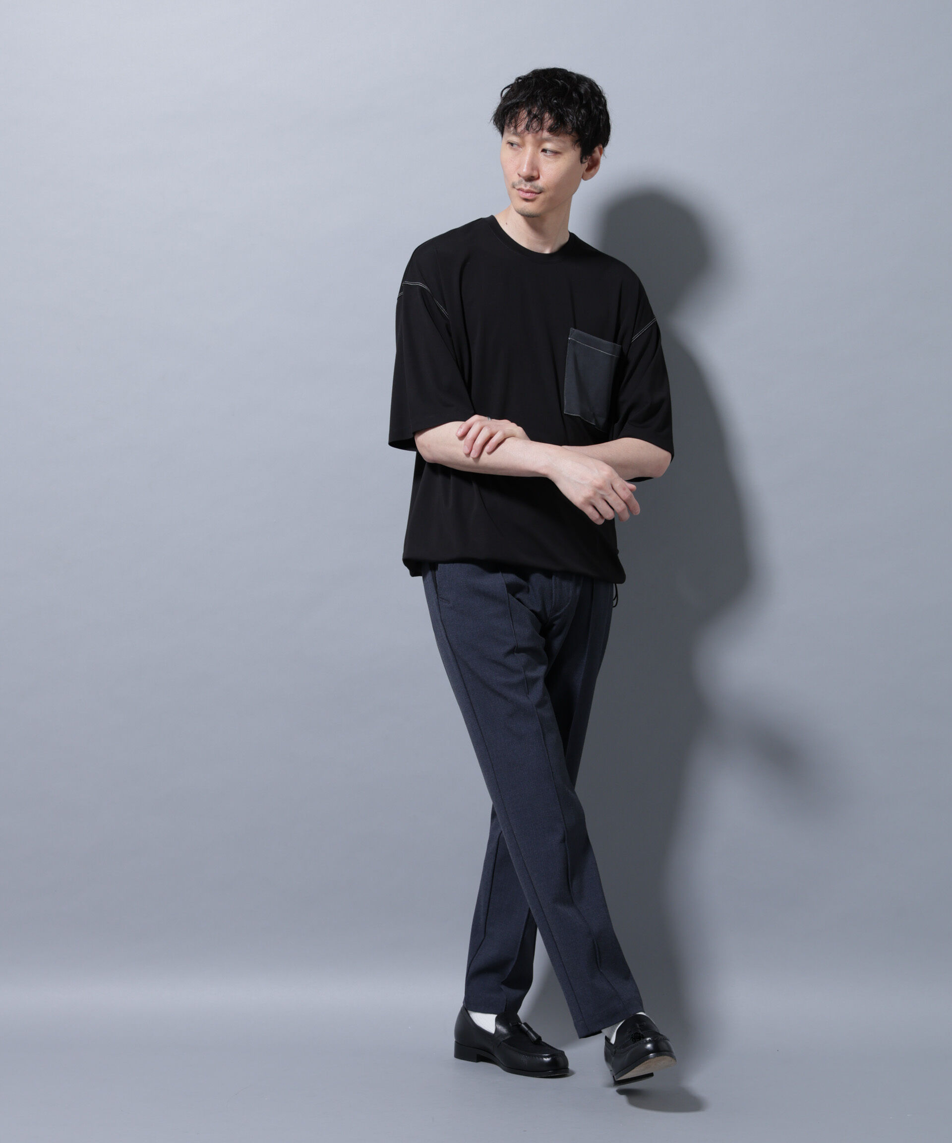 NANO universe「配色ステッチ フェイクスエードポケットTシャツ」|Tシャツ・カットソー|