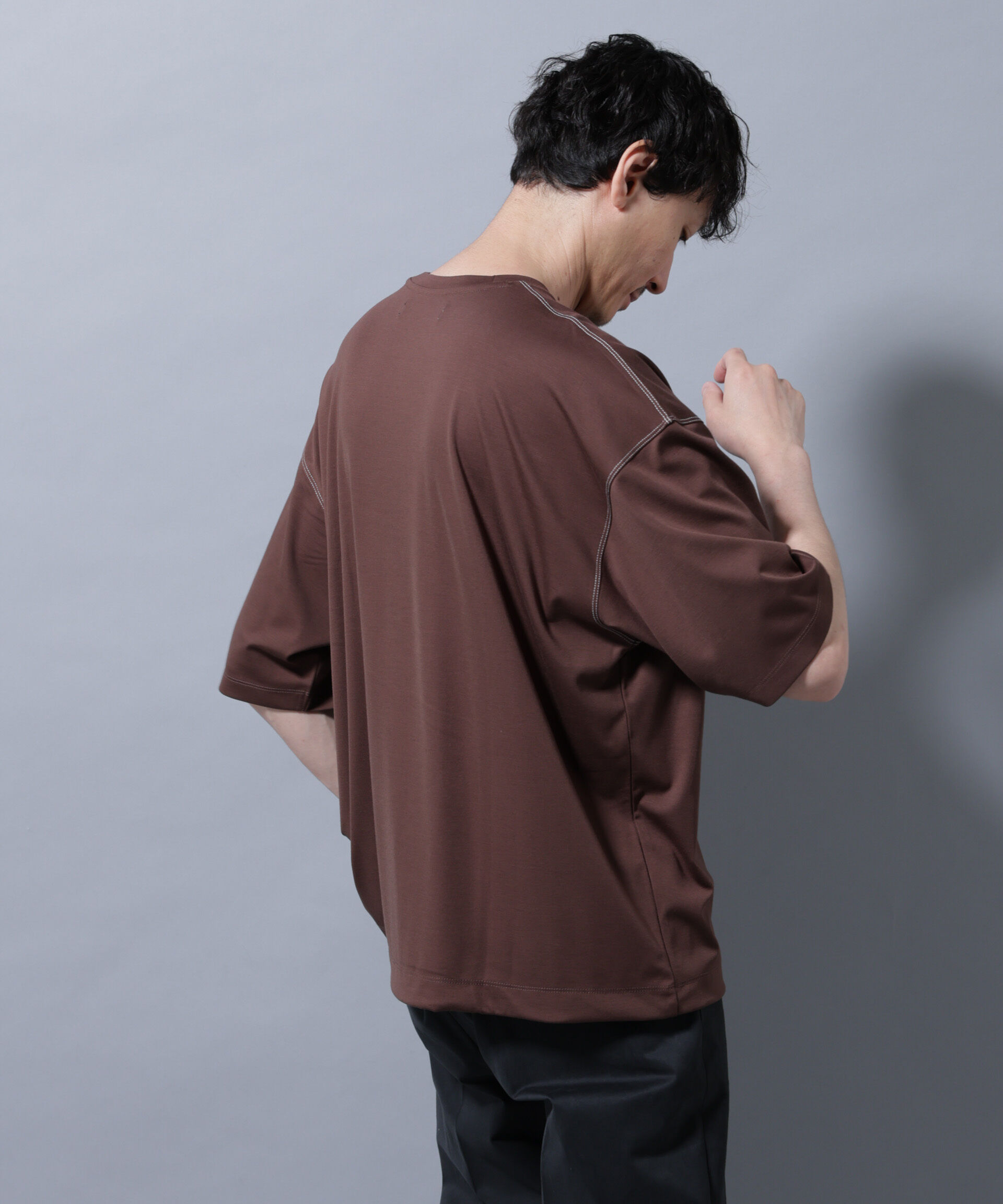 NANO universe「配色ステッチ フェイクスエードポケットTシャツ」|Tシャツ・カットソー|