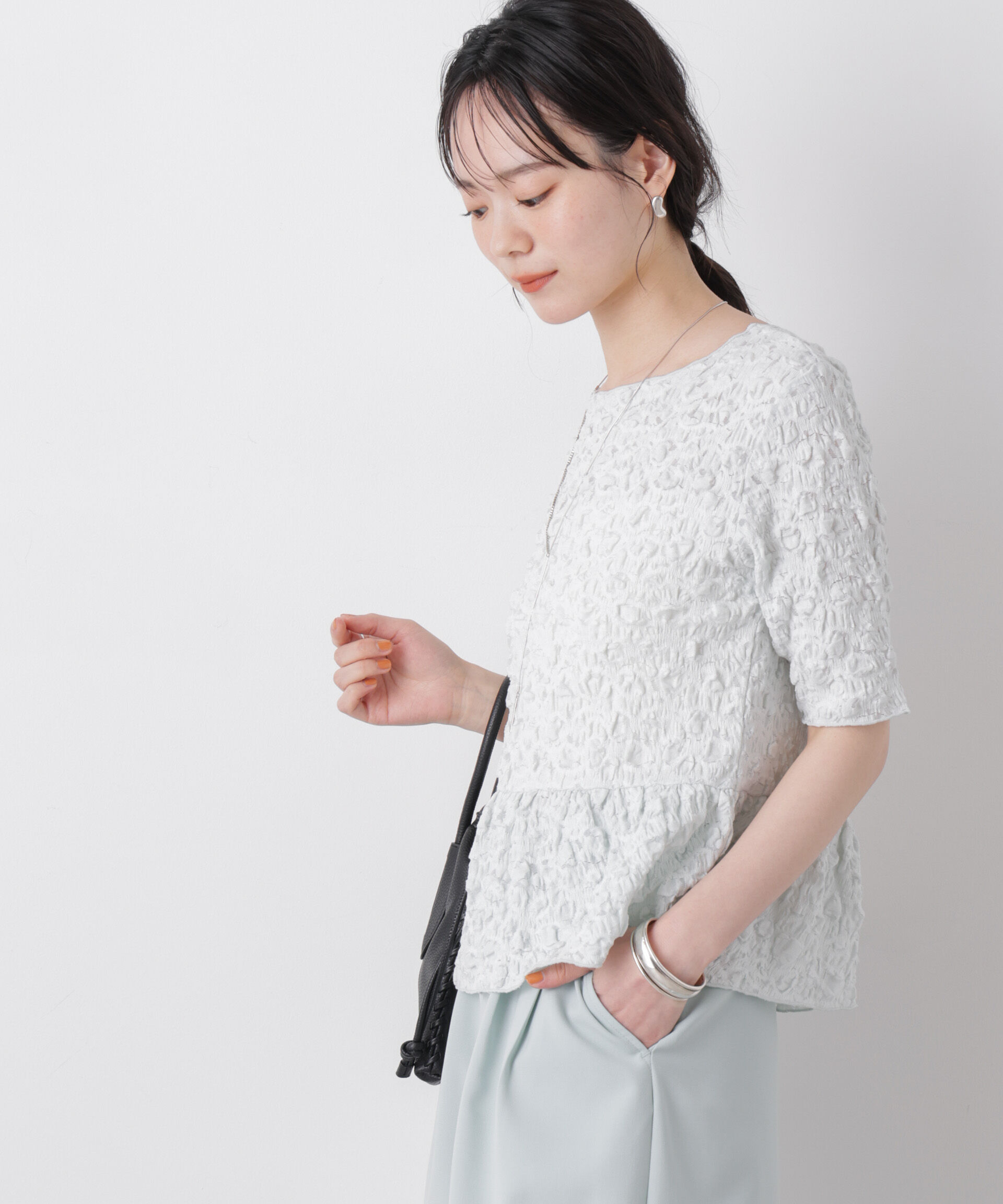 NANO universe「レースジャガードカットペプラムトップス」|Tシャツ・カットソー|