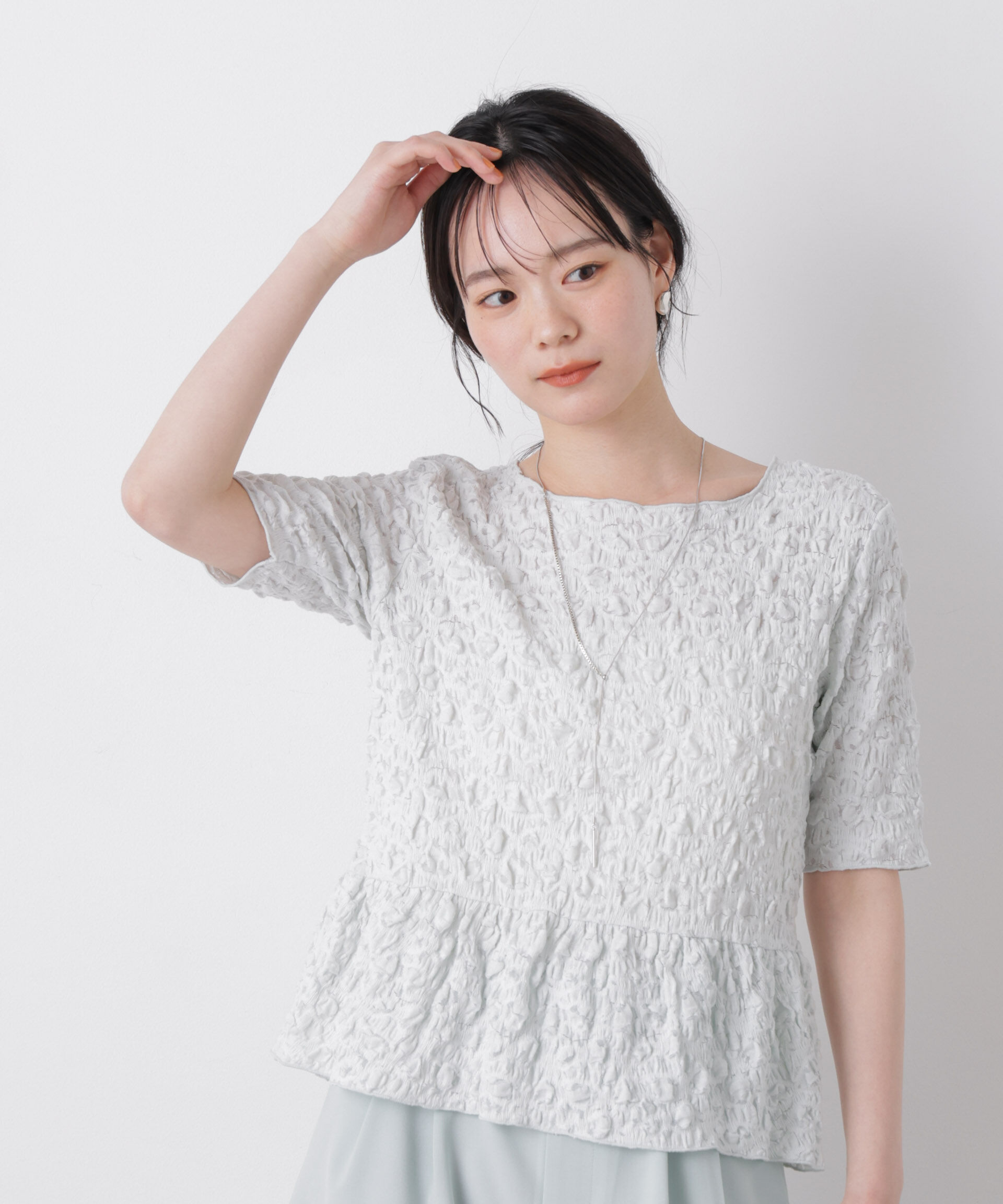 NANO universe「レースジャガードカットペプラムトップス」|Tシャツ・カットソー|