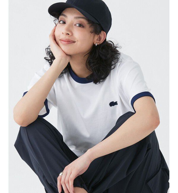 LACOSTE「【オンライン限定】LACOSTE ワンポイントロゴ リンガーTシャツ」|Tシャツ・カットソー|ホワイト&times;ネイビー