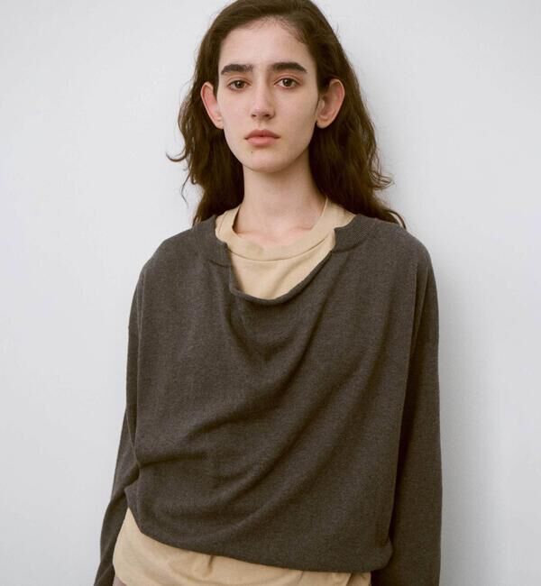 UNFIL「UNFIL | フロントドレープ ニットプルオーバー WOMEN」|ニット・セーター|CHARCOAL