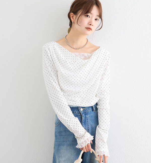  「レースドッキングオフショルロンT」|Tシャツ・カットソー|