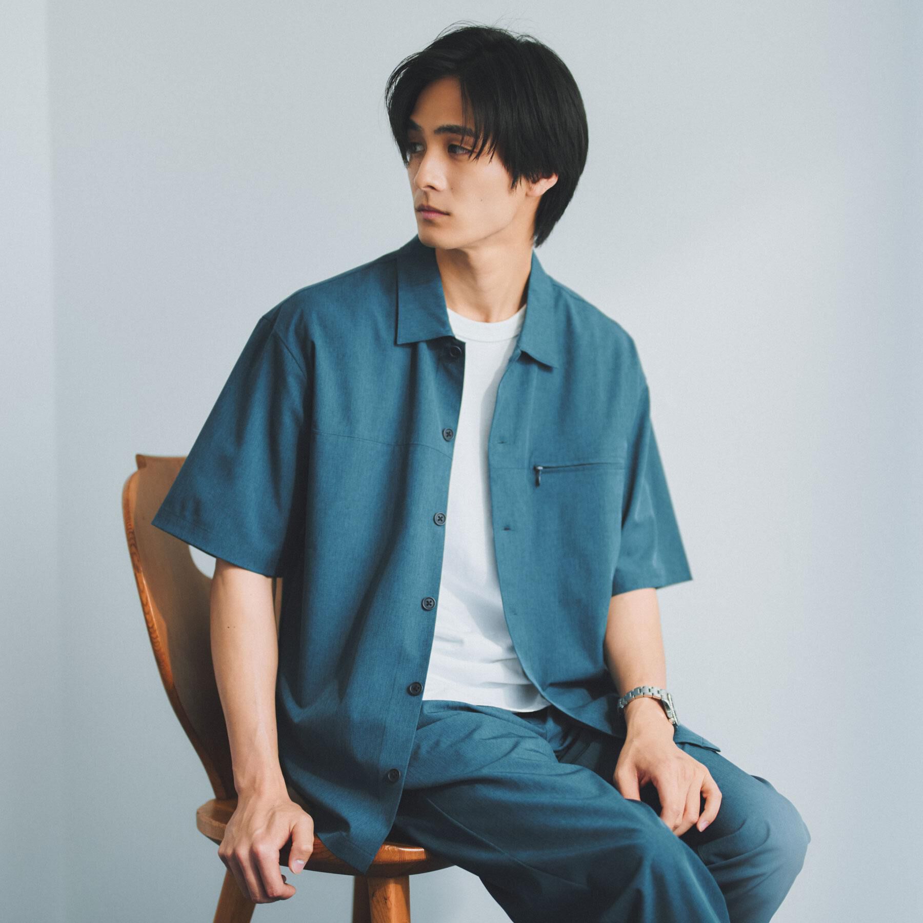 THE SHOP TK「【吸水速乾／接触冷感／防シワ／マシンウォッシャブル】ハイドロクール 半袖シャツ」|シャツ・ブラウス|ブルーグリーン(09