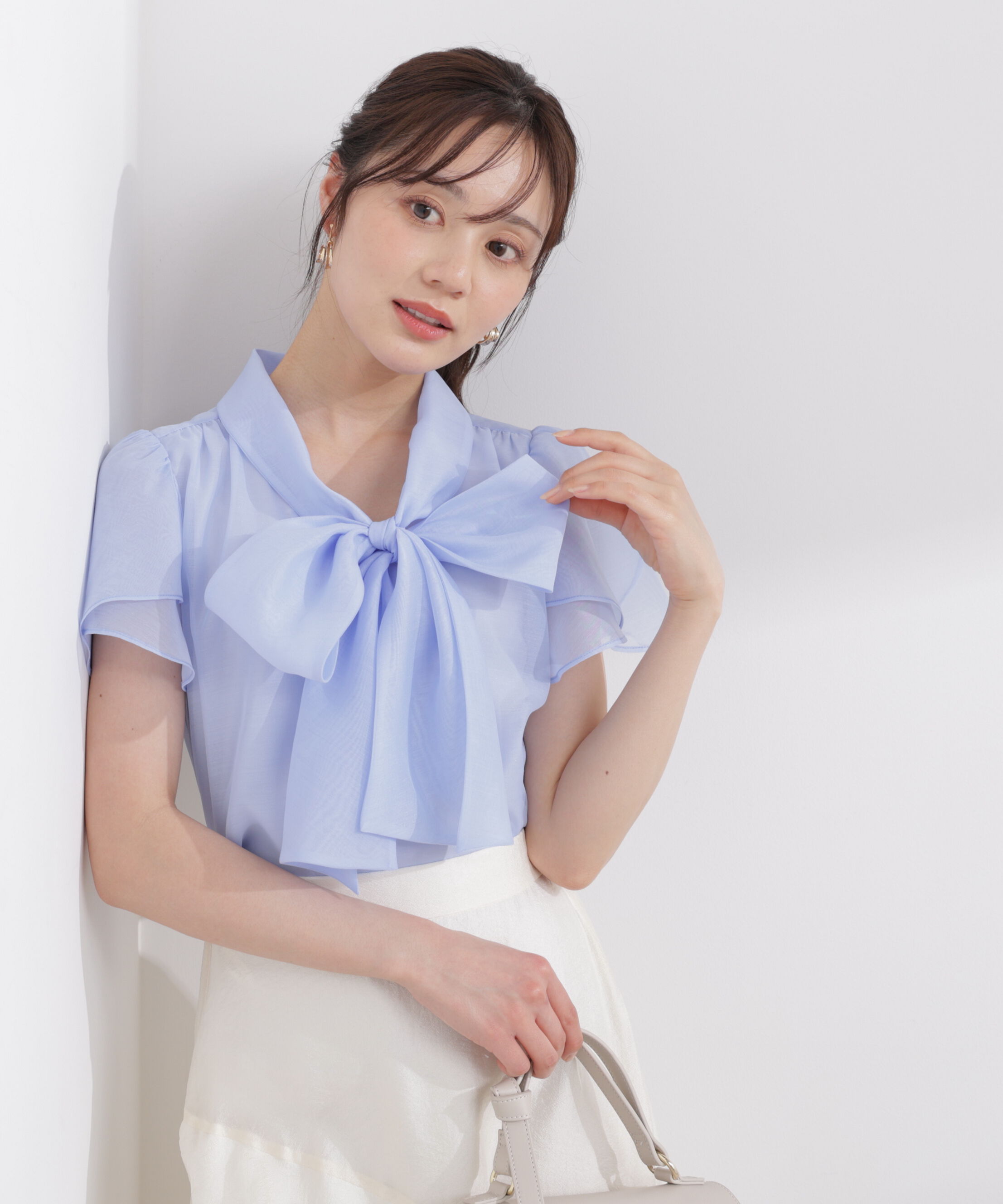 PROPORTION BODY DRESSING「チューリップ袖リボンブラウス 26SS」|シャツ・ブラウス|ブルー