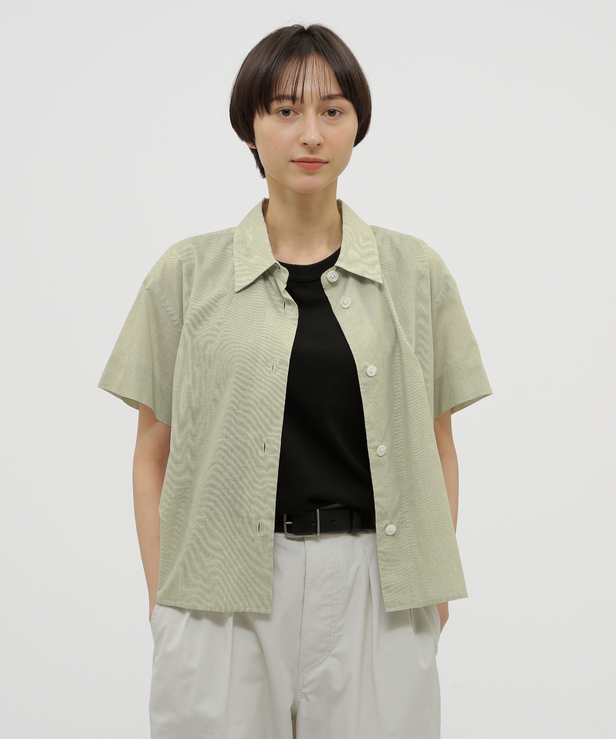  「HAIRLINE STRIPE COTTON LINEN SHIRT」|シャツ・ブラウス|GREEN