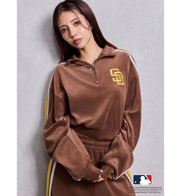GYDA「GYDA［MLB］2ラインハーフZIPショートトップス」|Tシャツ・カットソー|ブラウン